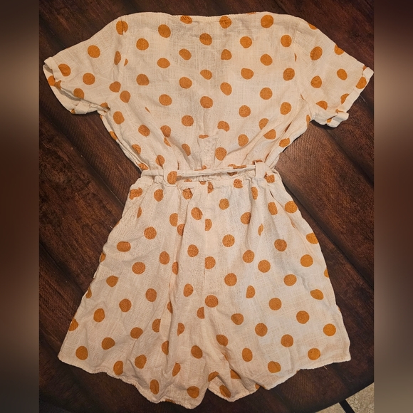 Anthropologie Monteau cream and goldenrod polka dot romper medium - Picture 5 of 6